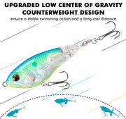 Topwater Fishing Lures with BKK Hooks, Plopper Floating Fishing Lures for Bass Catfish Pike Perch Swimbaits with Swivel Tail, Surface Bass Pike Pencil Fishing Lure for Freshwater or Saltwater