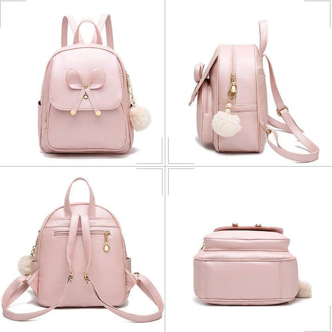 Girls Bowknot Mini Backpacks PU Leather Women Fashion Backpack Shoulder Bags for Ladies Small Rucksack Teenagers