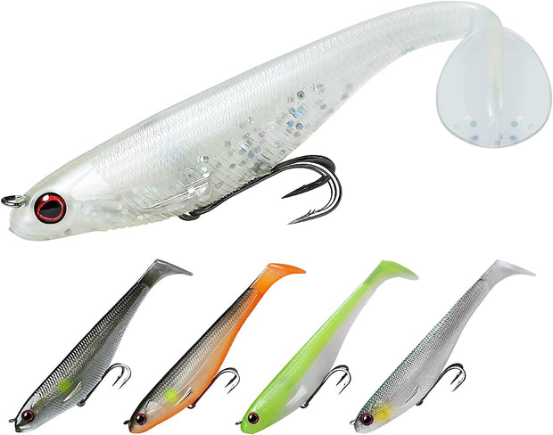 Soft Fishing Lures for Bass Pike Trout Perch, Pre-Rigged Jigs Head Sea Fishing Lures with Ultra-Sharp BKK/VMC Hooks, Plastic Artificial Swimbaits, Fishing Tackle for Saltwater & Freshwater