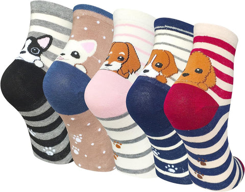 5 Pairs Women Socks Funny Cute Animal Ladies Socks Cat Dog Socks Gifts for Women, One Size