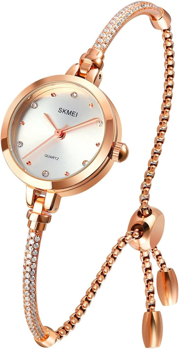 Women Watches Bracelet Diamond Ladies Female Small Rose Gold Fashion Luxury Thin Waterproof Analog Quartz Casual Girls Wife Gifts Silver Wrist Watch