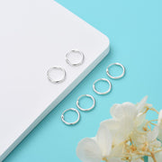 3 Pairs Silver Hoops Earrings for Women S925 Sterling Silver Small Hypoallergenic Earrings Set Cartilage Nose Lip Rings for Men Girls, 8/10/12Mm