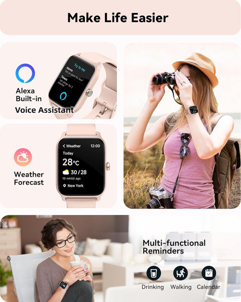 Smart Watch for Women(Answer/Make Calls), Alexa Built-In, 1.8" Fitness Watch with 24H Heart Rate/Sleep/Blood Oxygen Monitor, IP68 Waterproof, 100+ Sports, Ladies Smartwatch for Ios Android