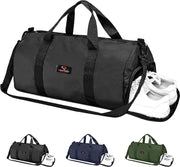 Gym Duffle Bag with Shoe Compartment Foldable Men Women Travel Fitness Holdall Barrel Sports Bags - Shoulder Strap Swimming Football Basketball Tennis Luggage Weekender Light Weight Dry Bags (Black)