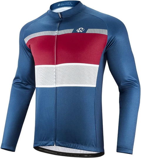 Cycling Jersey Mens Bike Shirt Long Sleeve Cycle Top with Pockets Gradient Color Series