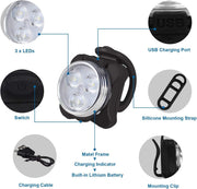 Bike Light Set, Super Bright USB Rechargeable Waterproof Mountain Road Safety & Easy Mount LED Bicycle Lights, USB Cycling Front & Rear Light