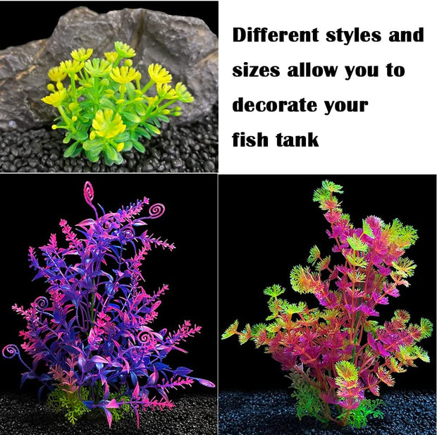 Aquarium Fish Tank Plastic Plants, 23 Pack Colorful Artificial Aquatic Plants, Vivid Underwater Plants Decorations Water Plants