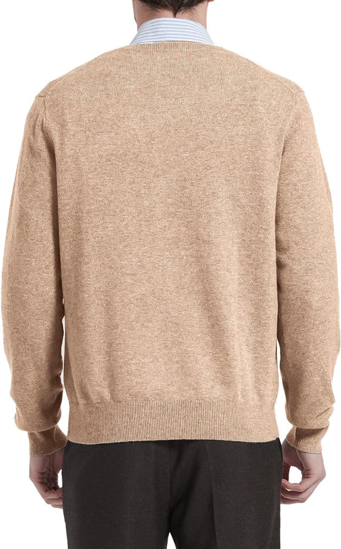 Men'S Wool Blend Knitted Jumpers Relaxed Fit V Neck Long Sleeve Pullover Sweater