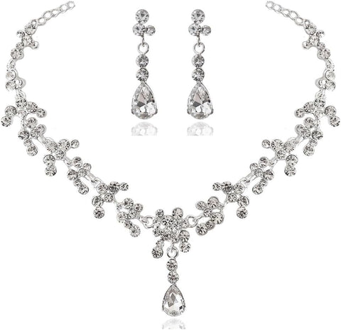 Bride Rhinestone Necklace and Earring Set Crystal Necklace Bridal Party Wedding Jewelry Sets for Women and Girls