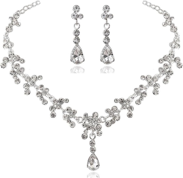 Bride Rhinestone Necklace and Earring Set Crystal Necklace Bridal Party Wedding Jewelry Sets for Women and Girls