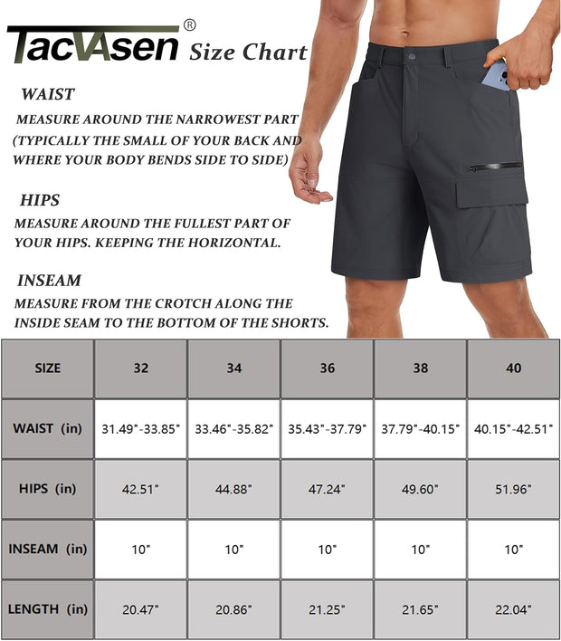 Men'S Shorts Quick Dry Cargo Shorts Elasticated Waist Outdoor Hiking Shorts with Zip Pockets