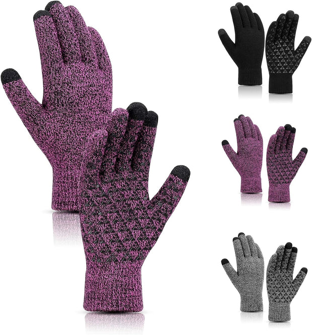 Winter Warm Gloves, Touchscreen Knitted Gloves, anti Slip Thermal Windproof Driving Running Cycling Gloves for Men Women