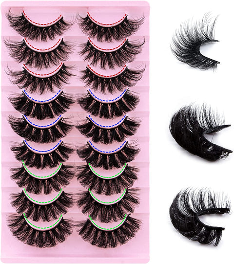 False Eyelashes Mink Lashes, 8 Pairs Dramatic D-Curly Natural Fluffy Fake Lashes (025)