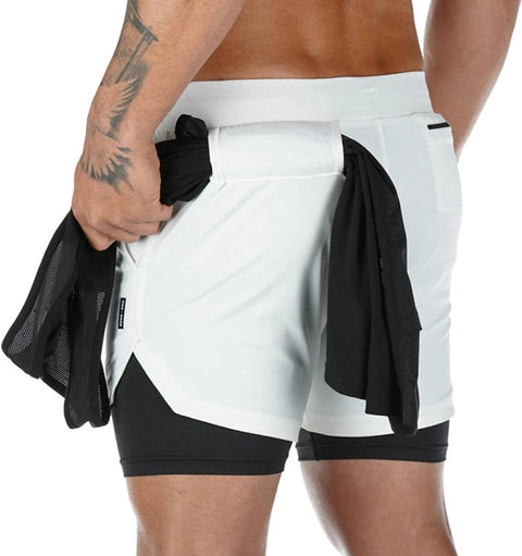 Mens Running Gym 2 in 1 Sports Shorts Breathable Outdoor Workout Training Shorts with Pockets