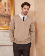 Men'S Wool Blend Knitted Jumpers Relaxed Fit V Neck Long Sleeve Pullover Sweater