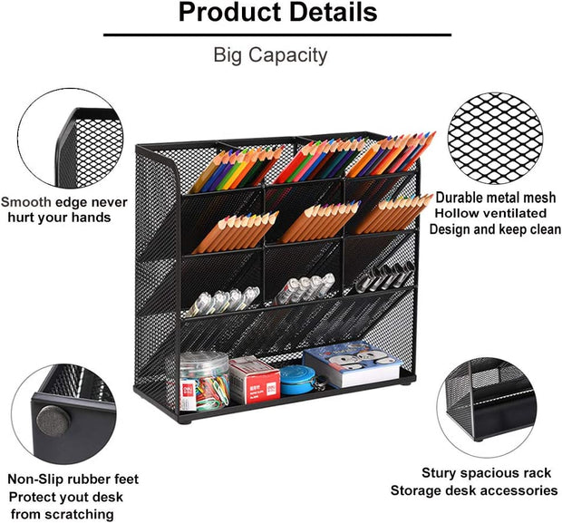 Mesh Desk Organiser, Multi-Functional Pen Holder, Desktop Stationary Organiser, Storage Rack for School Home Office Art Supplies (Mesh Pen Holder Black)