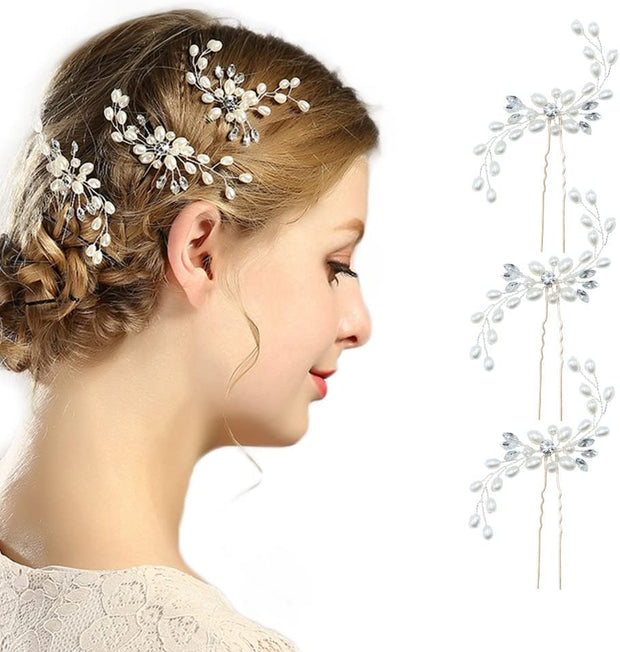 Bridal Hair Pins - 3Pcs Fashion Retro Elegant Ladies Pearl Rhinestone Hair Accessories for Wedding Bridal Jewelry Bridal Hair Accessories Headpiece Wedding Accessories (3PCS)