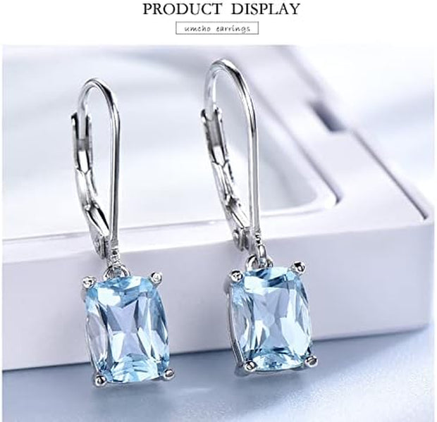 Genuine 925 Sterling Silver Sky Blue Topaz Drop Earrings Elegant Gemstone Wedding Engagement Jewelry for Women Gifts