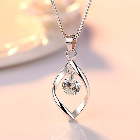 Silver Jewellery Set for Women, 925 Sterling Silver Women'S Jewellery Sets with White/Blue/Pink Zirconia, Hypoallergenic Twist Pendant Necklace & Hook Dangle Earrings Set Gift with Gift Box