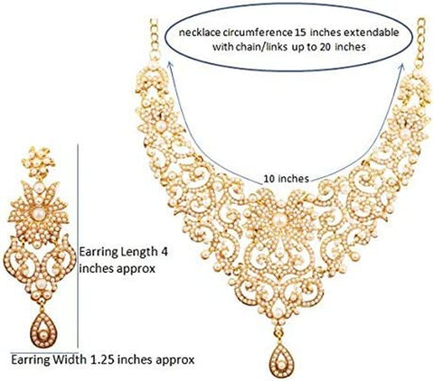 Indian Bollywood Traditional Royal Look Attractive Filigree Carving Rhinestone Grand Bridal Designer Jewelry Necklace Set for Women