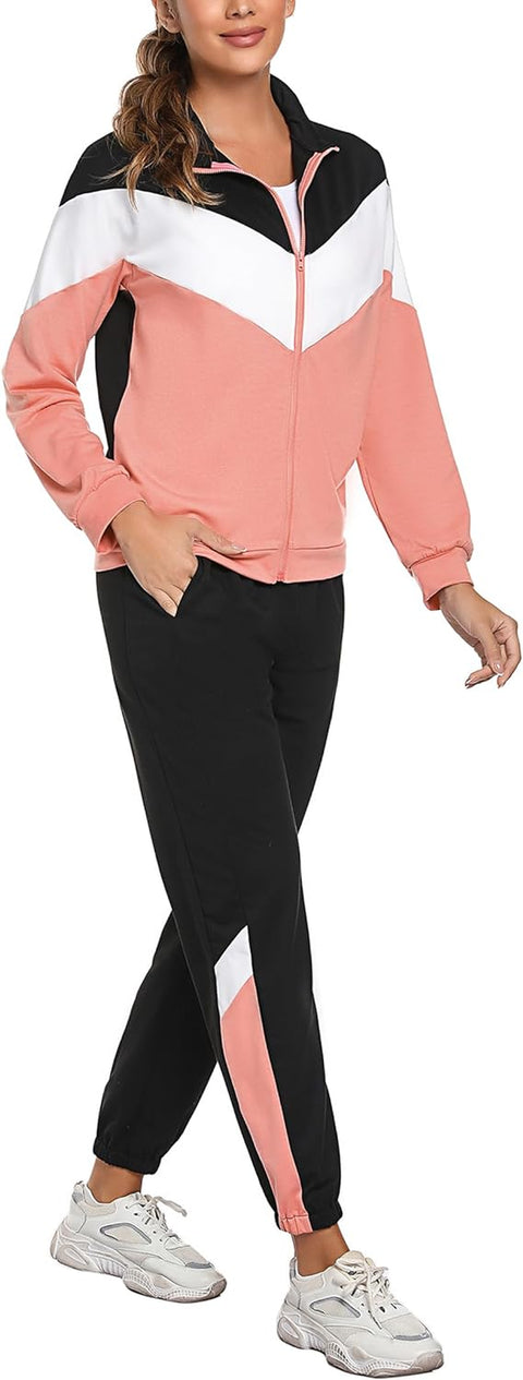 Women Tracksuit Set Long Sleeve Stripe Zip up Sweatshirt Drawstring Baggy Jogger Pant Loungewear Set Joggings Suit Sport Yoga Gym Workout Outfit Full Tracksuit