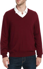 Men'S Wool Blend Knitted Jumpers Relaxed Fit V Neck Long Sleeve Pullover Sweater