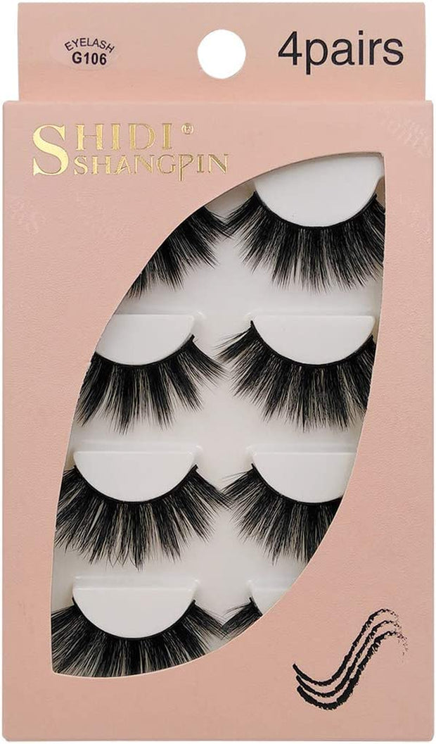 False Eyelashes 4 Pairs - Professional Reusable Face Eyelashes Fit for All Eyes, Natural Thick Hand-Made 3D Faux Mink Eyelashes for a Beautiful Makeup Look (G106)