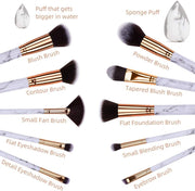 Makeup Brushes  Professional Marble Makeup Brush Set, Soft and Odor-Free Natural Synthetic Bristles,10Pcs + 2 Sponge Puff + Marble Pattern Cosmetics Bag