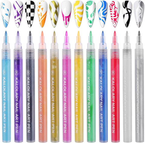 12 Color 3D Nail Art Pens Set,  Nail Point Graffiti Dotting Pen Drawing Painting Liner Brush for DIY Nail Art Beauty Adorn Manicure Tools for Halloween Christmas