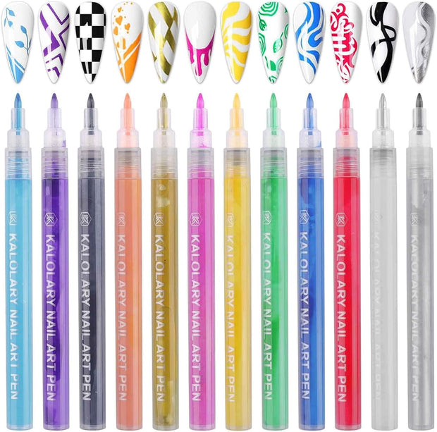 12 Color 3D Nail Art Pens Set,  Nail Point Graffiti Dotting Pen Drawing Painting Liner Brush for DIY Nail Art Beauty Adorn Manicure Tools for Halloween Christmas