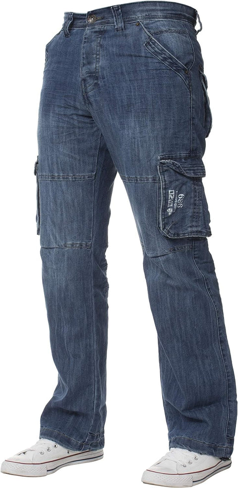 ENZO Mens Designer Cargo Combat Jeans Denim Pants All Waist Sizes