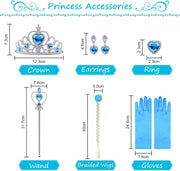 URAQT Elsa Dress, Elsa Princess Costume with Fairy Wand and Crown Tiara, Elsa Anna Dress up for Girls, Deluxe Girls Fancy Dress for Party Cosplay Bridesmaid Pageant