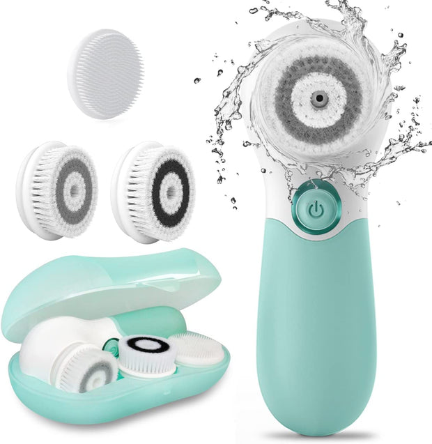 Facial Cleansing Brush Electric Facial Exfoliating Massage Brush with 3 Cleanser Heads and 2 Speeds Adjustable for Deep Cleaning, Removing Blackhead, Face Massaging