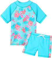 Girls 2PCS Swimsuit Short Sleeve Kids Beachswimming Set Costume for 3-12Years