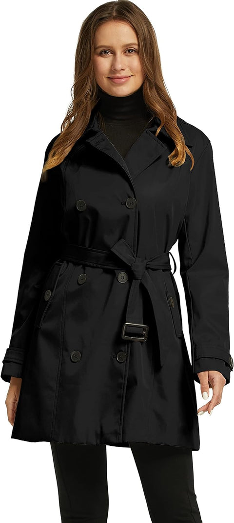 Women'S Shoulder Epaulets Belted Trench Coat Windproof Button Fastening Coats Double-Breasted Slim Fit Jackets