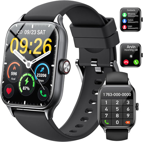 Smart Watch (Answer/Make Call), 1.85" TFT HD Display Fitness Watch for Women Men with Pedometer, Heart Rate, SMS Reminder, Voice Assistant, Multiple Sports Modes (Black)