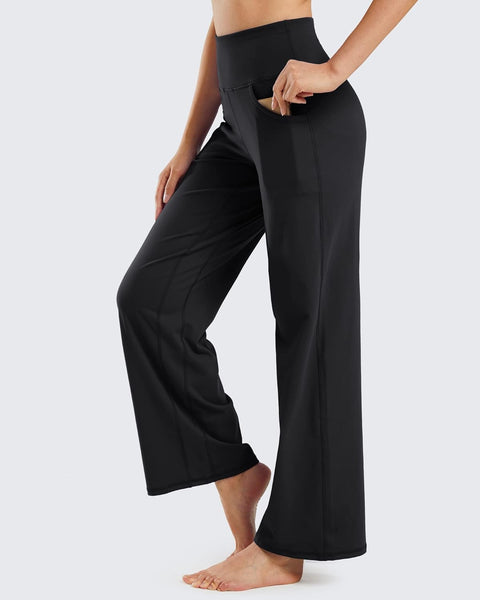 Women'S Activewear Trousers Straight Wide Leg with Pockets Yoga Pants Stretch Work Tracksuit Bottoms Gym Joggers Causal Tummy Control Lounge Pants Petite/Regular/Tall