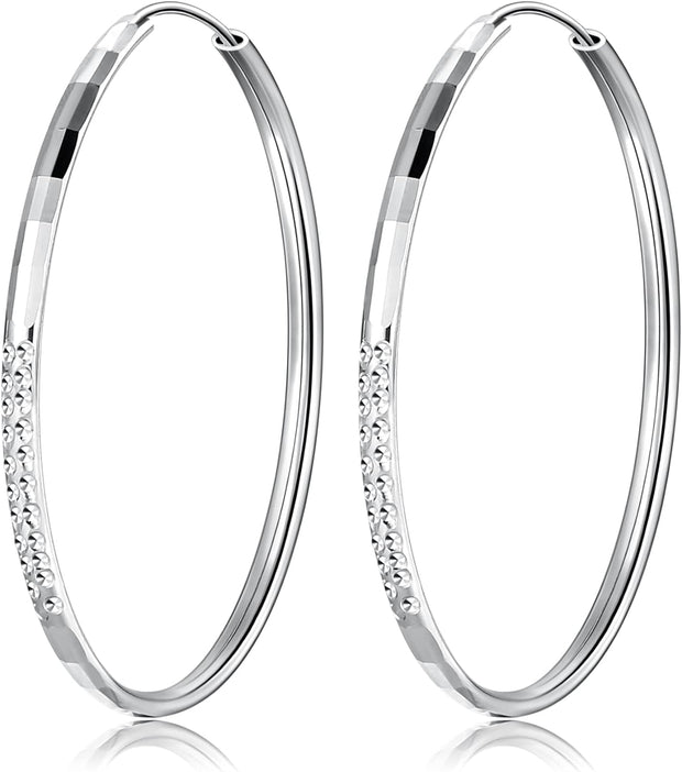 925 Sterling Silver Hoop Earrings 3 Mm Thick Large Fine Hoops for Women Girls,Diameter 25 35 45 55 65 Mm