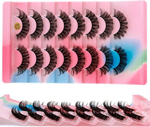 False Eyelashes Mink Lashes, 8 Pairs Dramatic D-Curly Natural Fluffy Fake Lashes (025)