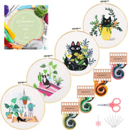 Embroidery Starter Kit, 3 Pack Cross Stitch Kit with Floral or Plant Pattern and Instructions, Full Range of Embroidery Kits, Embroidery Hoops, Color Threads and Tool