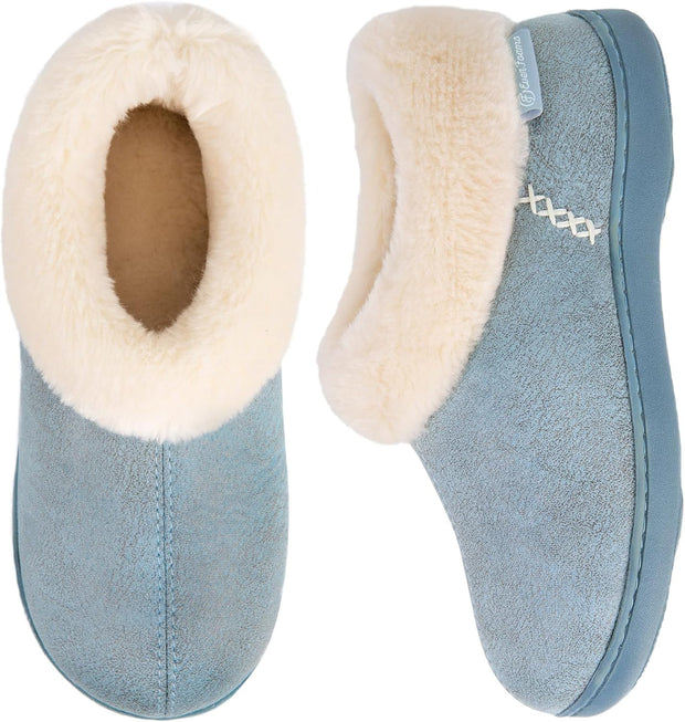 Women'S Micro Suede Fuzzy Plush Lined Slippers with Cozy Memory Foam