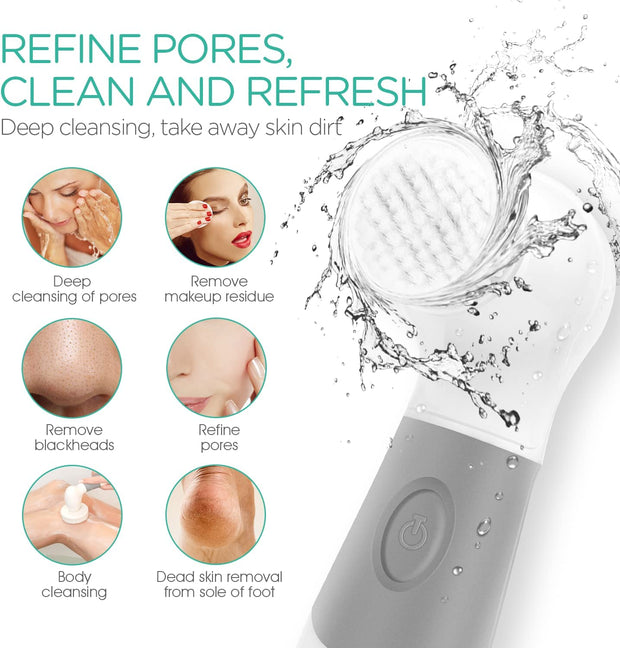 5-In-1 Facial Cleansing Brush Face Cleanser Brush Electric Facial Cleanser Brush with Dead Skin Remover, Makeup Remover and Body Cleansing Brush for Deep Skin Cleansing & Exfoliating FB100