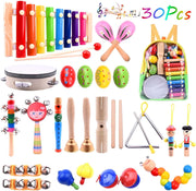 30 Pcs Musical Instruments for Toddlers Music Wooden Toys Baby Educational Percussion Rhythm Drum Sensory Toys for Babies Kids Gift