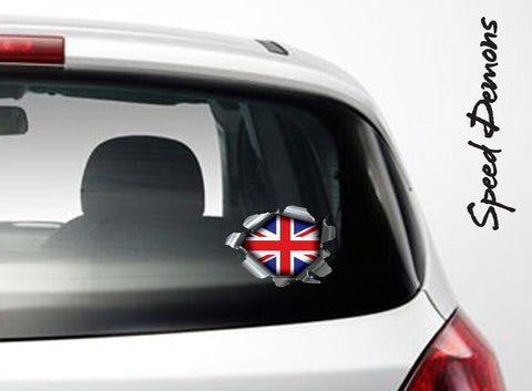 SPEED DEMONS PRIDE BURST RIP TORN TEAR STICKER GRAPHIC SELF ADHESIVE for ANY SURFACE INCLUDING LAPTOPS and CARS - UNION JACK FLAG