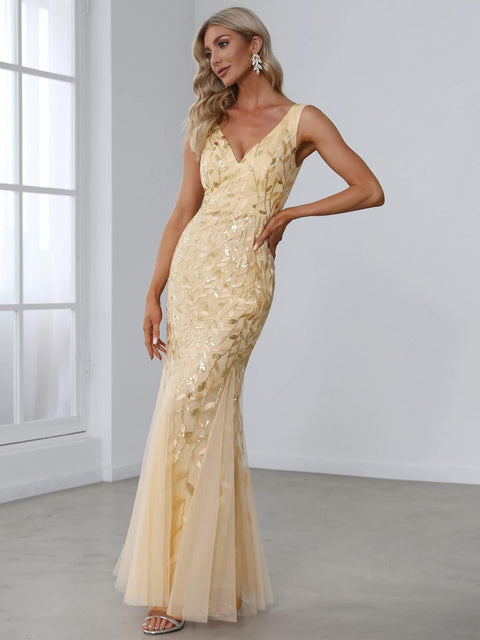 Women'S Sexy V Neck Sleeveless Elegant Floor Length Long Mermaid Prom Evening Dresses 07886