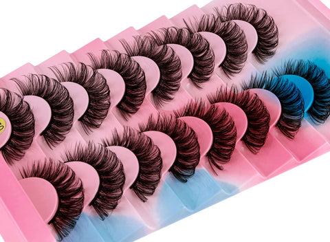 False Eyelashes Mink Lashes, 8 Pairs Dramatic D-Curly Natural Fluffy Fake Lashes (025)