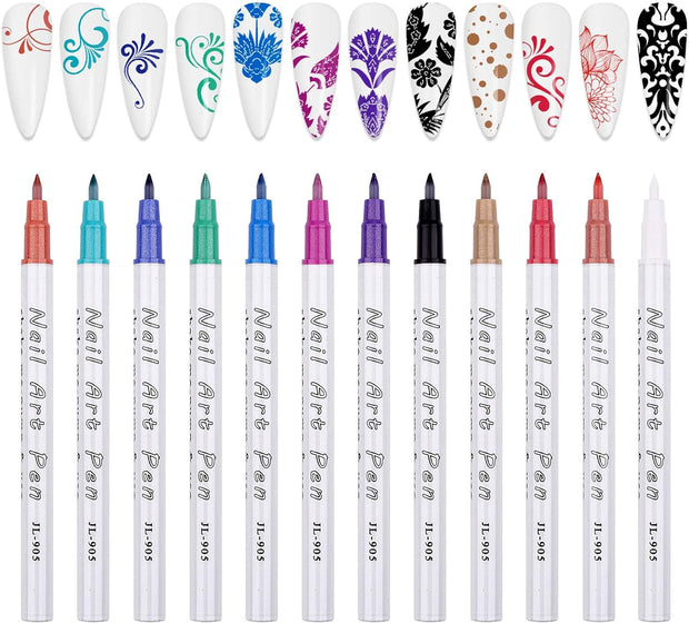 12 Color 3D Nail Art Pens Set,  Nail Point Graffiti Dotting Pen Drawing Painting Liner Brush for DIY Nail Art Beauty Adorn Manicure Tools for Halloween Christmas