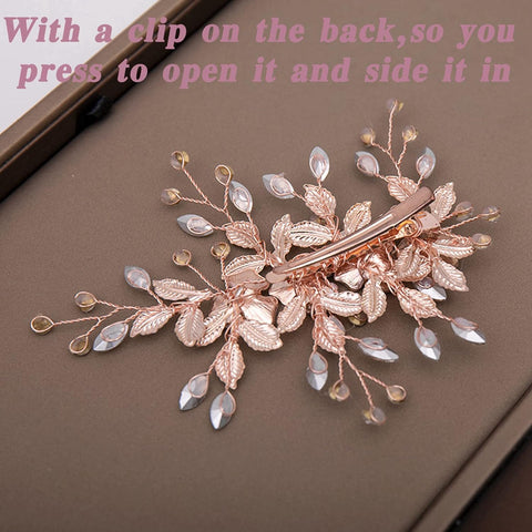 Wedding Hair Clips Fashion Elegant Ladies Rhinestone Rose Gold Hair Pins Ladies Pearl Hair Accessories Clip Wedding Bridal Headpiece Weeding Accessories