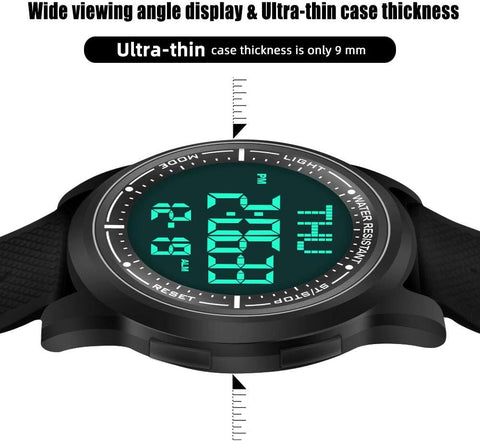 Mens Watches Waterproof for Sports Digital Watch for Men Ultra-Thin & Wide Angle Vision Military Watch, Countdown Dual Time Split Time Stopwatch Backlight Alarm