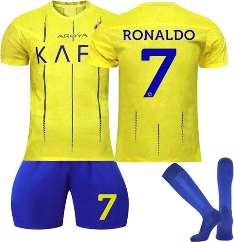 Al NASSR FC Jersey Kit for Adult/Children, 2022/23 Home Away Soccer Jerseys New Sesson Unisex Activewear Football Kits Boys' Football Training Shirts Shorts and Socks Sportswear Tracksuit